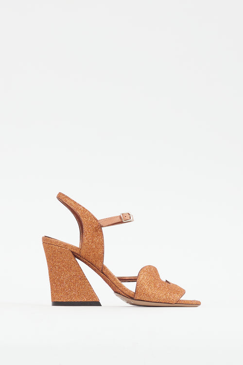 Dries Van Noten Orange Glitter 
Leather Heel