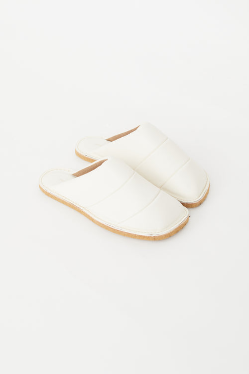 Dries Van Noten White Leather Quilted Slide