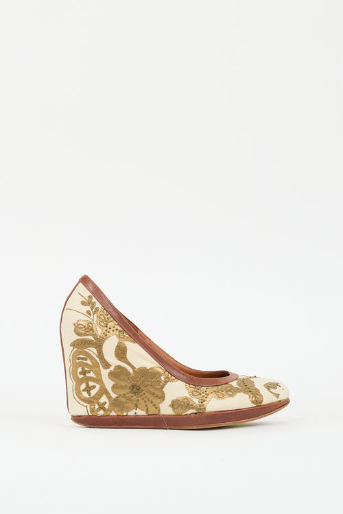 Dries Van Noten Cream 
Multi Canvas Floral Wedge