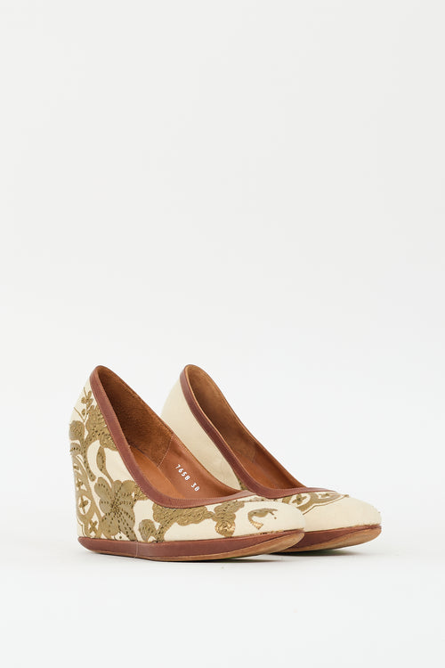 Dries Van Noten Cream 
Multi Canvas Floral Wedge