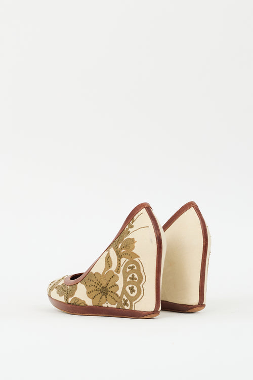 Dries Van Noten Cream 
Multi Canvas Floral Wedge