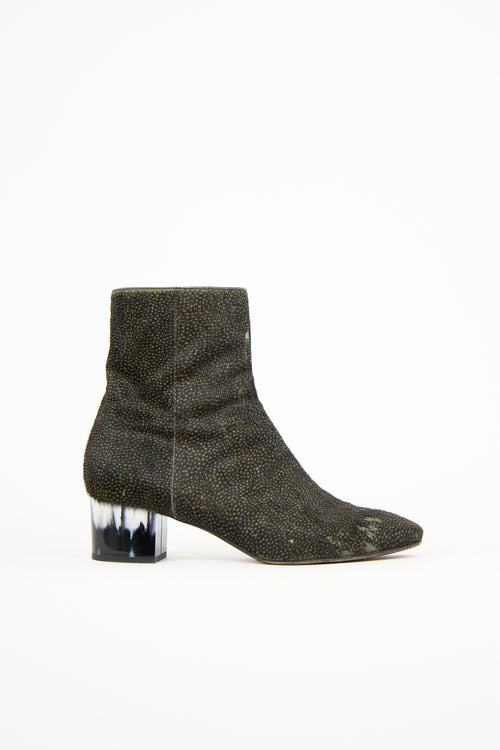 Dries Van Noten Dark Green Printed Hair Heeled Boot