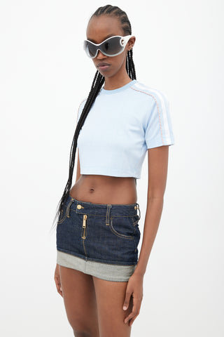 DSquared2 Blue Cuffed Denim Mini Skirt