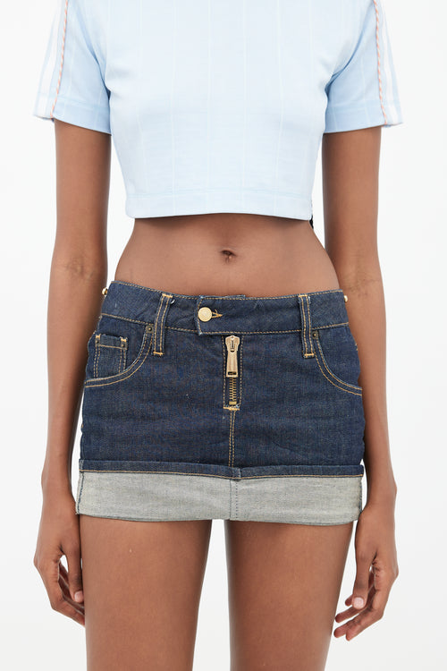 DSquared2 Blue Cuffed Denim Mini Skirt