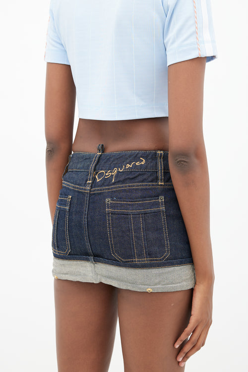 DSquared2 Blue Cuffed Denim Mini Skirt