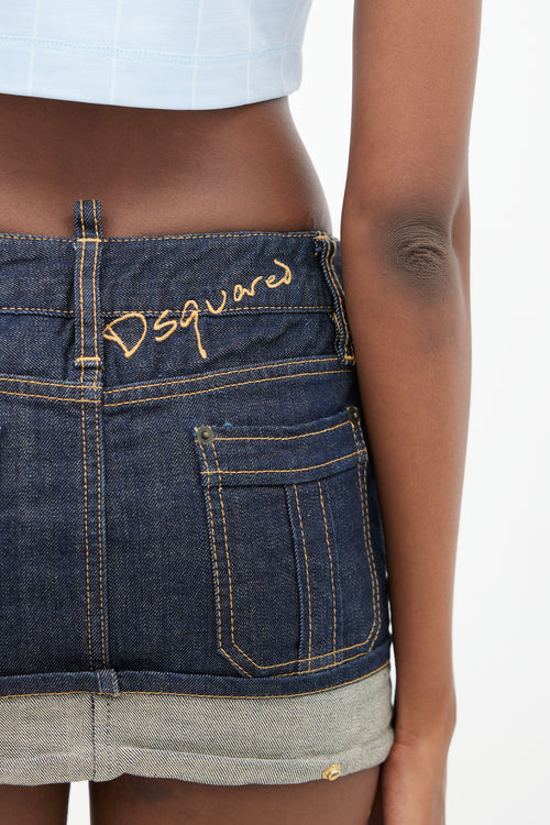 DSquared2 Blue Cuffed Denim Mini Skirt