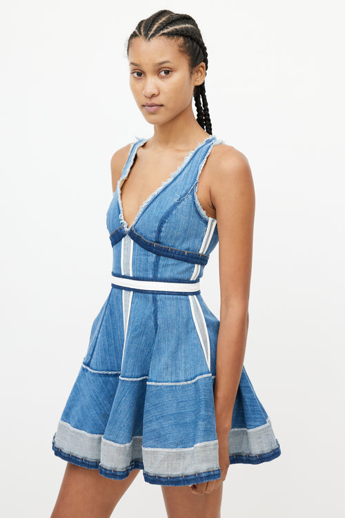 DSquared2 Blue Denim Panelled Distressed Dress