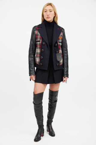 DSquared3 Black 
Multicolour Plaid Leather Jacket