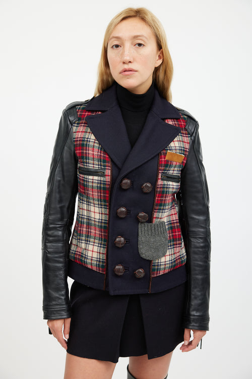 DSquared2 Black 
Multicolour Plaid Leather Jacket