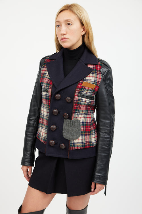 DSquared4 Black 
Multicolour Plaid Leather Jacket