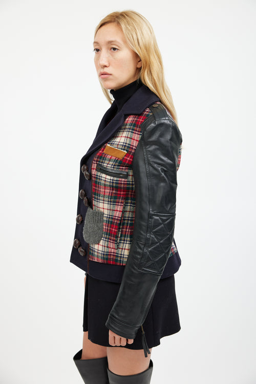 DSquared5 Black 
Multicolour Plaid Leather Jacket