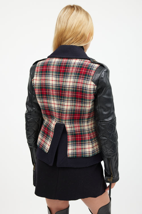 DSquared6 Black 
Multicolour Plaid Leather Jacket