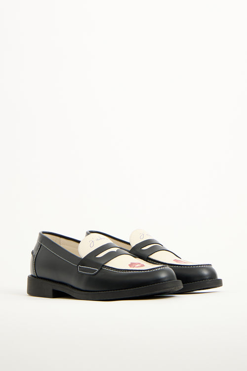 Duke + Dexter Black 
White Leather Wilde Kiss Loafer