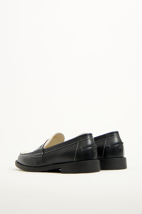 Duke + Dexter Black 
White Leather Wilde Kiss Loafer