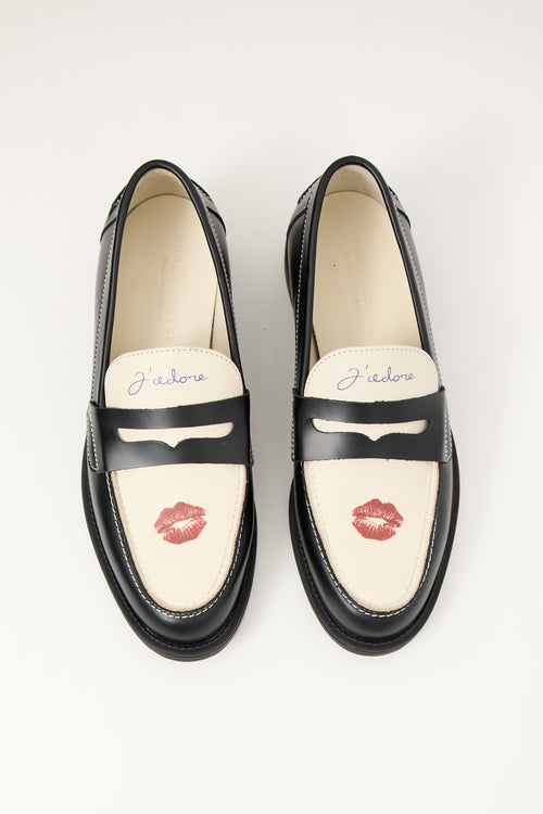 Duke + Dexter Black 
White Leather Wilde Kiss Loafer