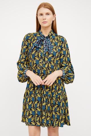 Black 
Floral Tie Collar Dress Diane von Furstenberg