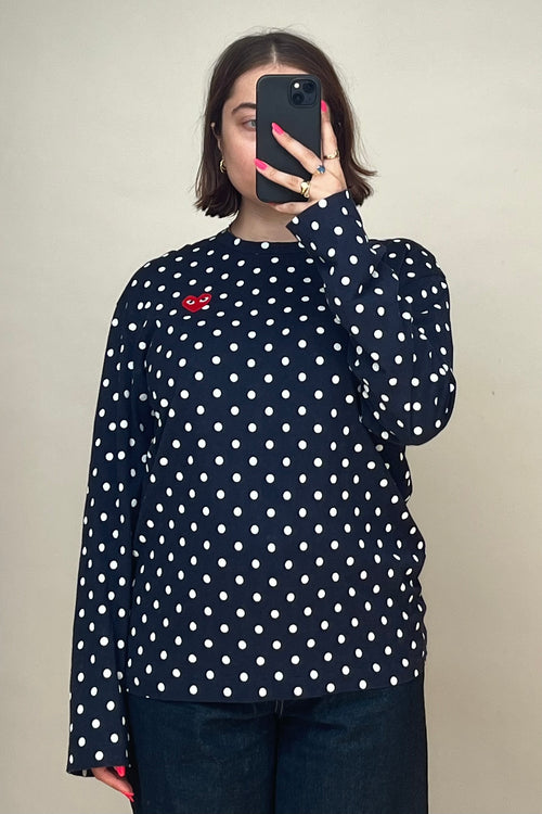 PLAY Navy 
White Polka Dot Logo Long Sleeve T-Shirt