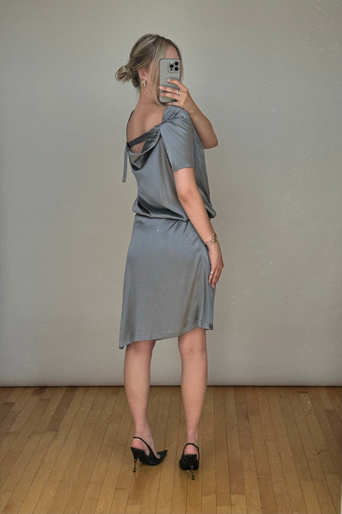 Grey Silk Asymmetrical Tie Dress