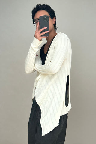 Cream Ribbed Modular Cardigan