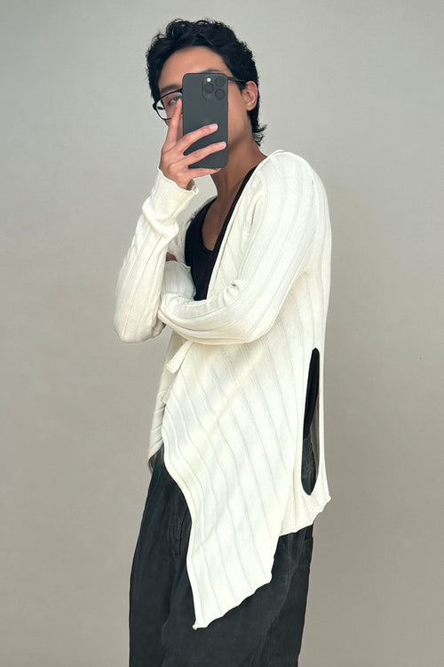 Cream Ribbed Modular Cardigan