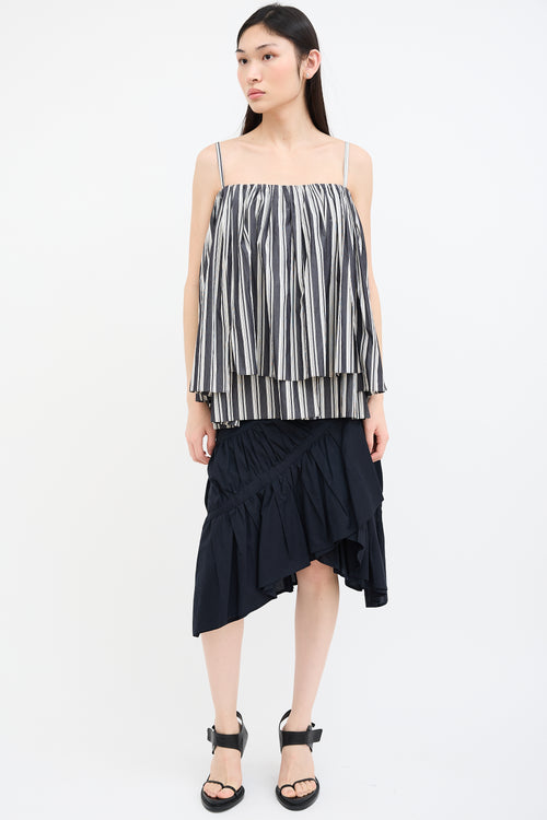 EENK Grey 
White Striped Gathered Top