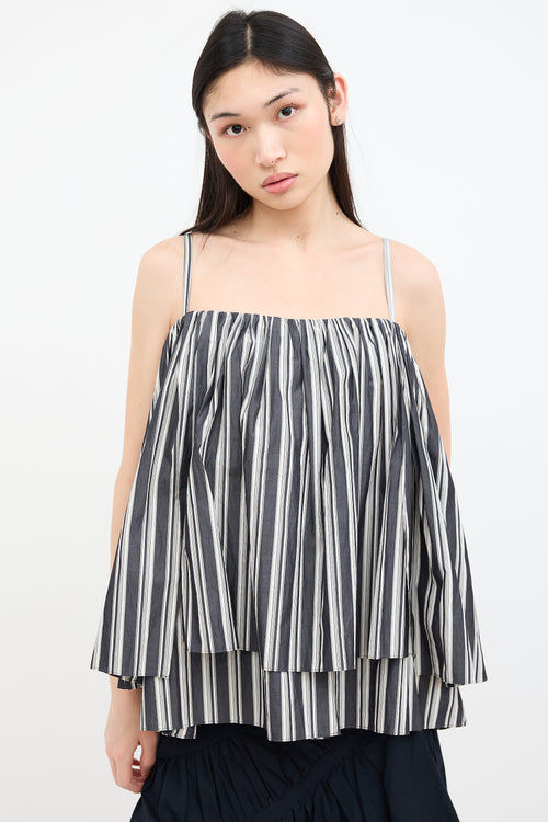 EENK Grey 
White Striped Gathered Top