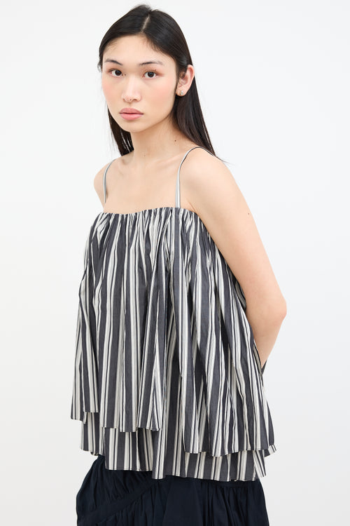 EENK Grey 
White Striped Gathered Top