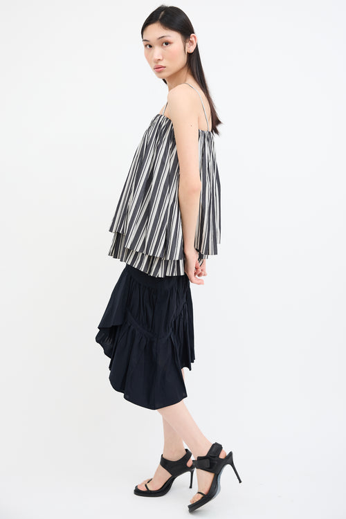 EENK Grey 
White Striped Gathered Top