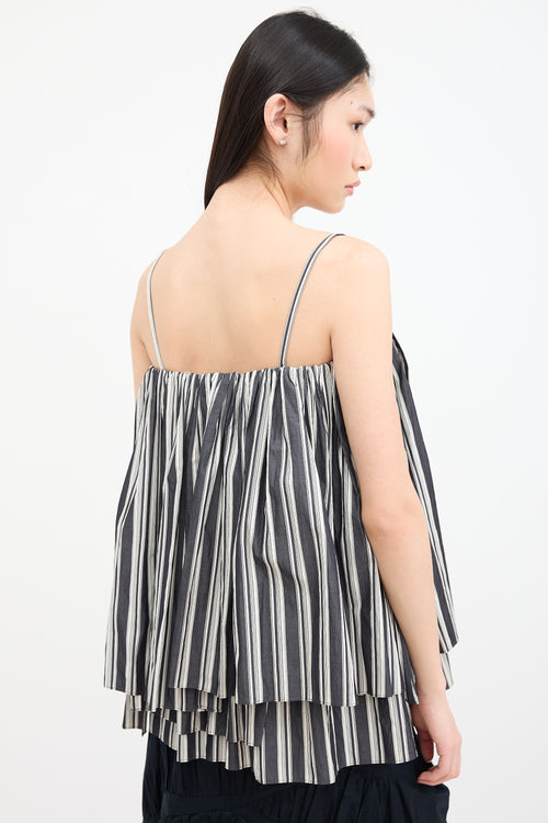 EENK Grey 
White Striped Gathered Top