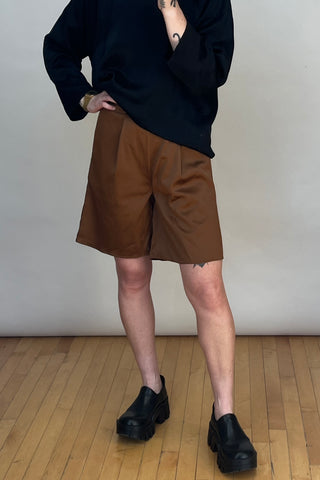 Brown Satin High Waist Shorts