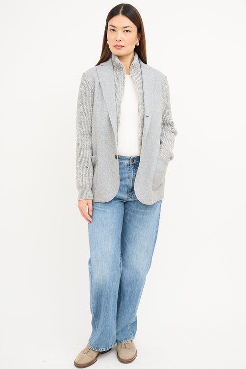 Eleventy Grey Wool Knit Layered Blazer