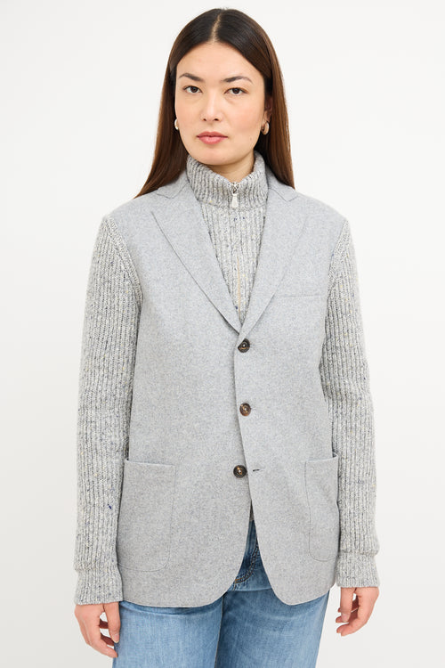 Eleventy Grey Wool Knit Layered Blazer