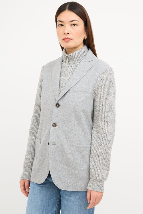 Eleventy Grey Wool Knit Layered Blazer