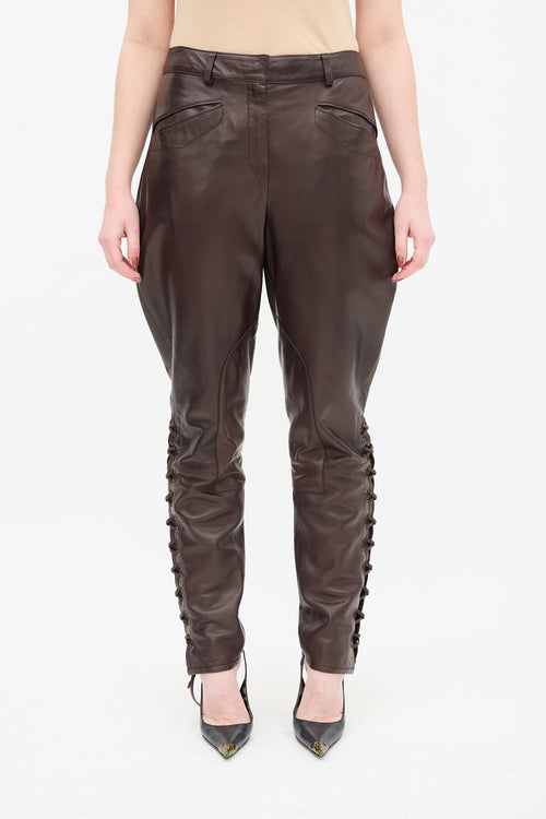 Emilio Pucci Brown Leather Lace Up Riding Trouser