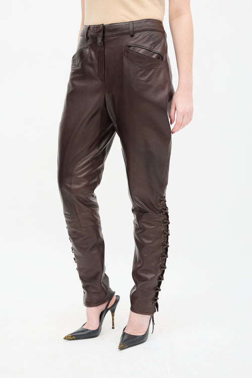 Emilio Pucci Brown Leather Lace Up Riding Trouser