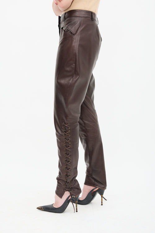 Emilio Pucci Brown Leather Lace Up Riding Trouser