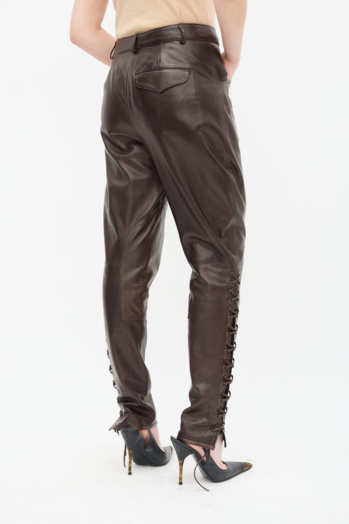 Emilio Pucci Brown Leather Lace Up Riding Trouser