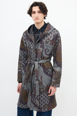 Engineered Garments Grey 
Multi Paisley Belted Robe