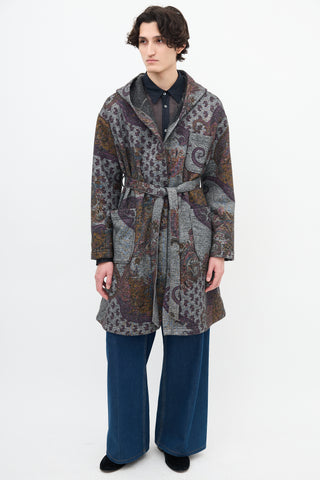 Engineered Garments Grey 
Multi Paisley Belted Robe