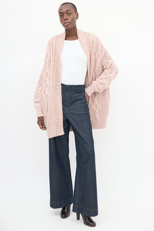 Ermanno Scervino Pink Wool Embellished Oversized Cardigan