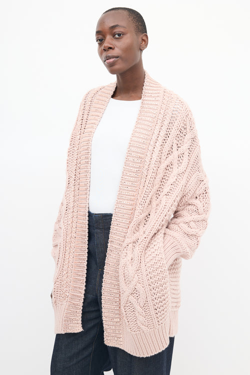 Ermanno Scervino Pink Wool Embellished Oversized Cardigan