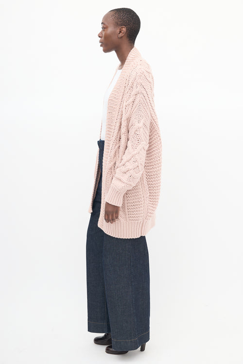 Ermanno Scervino Pink Wool Embellished Oversized Cardigan