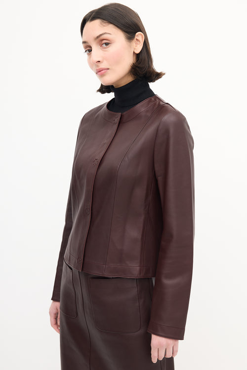 Escada Burgundy Leather Collarless Jacket