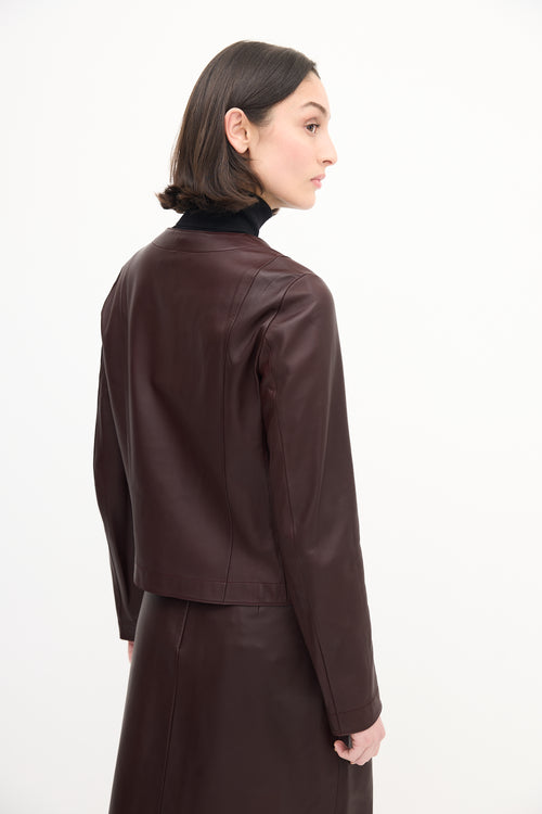 Escada Burgundy Leather Collarless Jacket