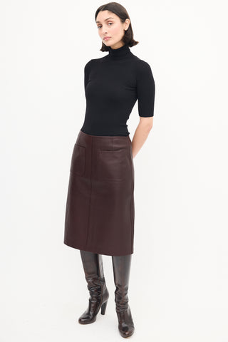 Escada Burgundy Leather Midi Skirt