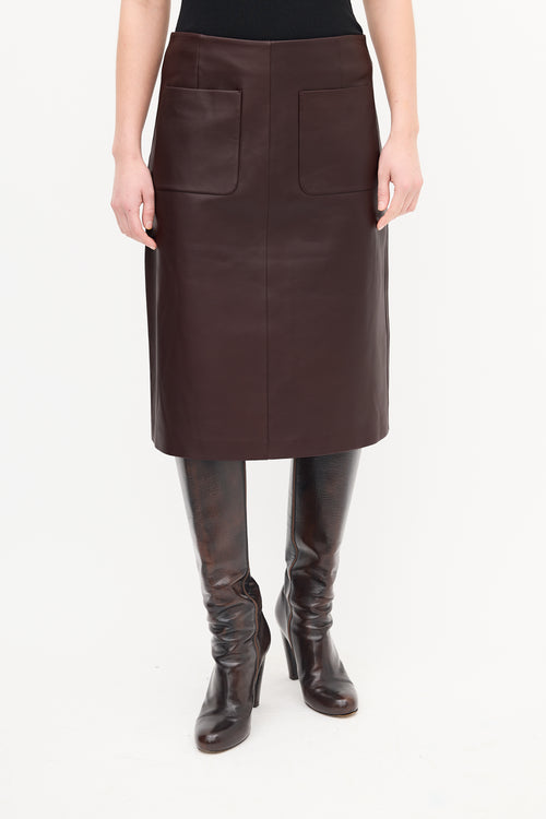 Escada Burgundy Leather Midi Skirt