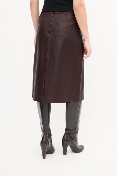 Escada Burgundy Leather Midi Skirt