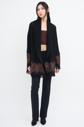 Etro Black Wool Knit 
Multi Paisley Cardigan