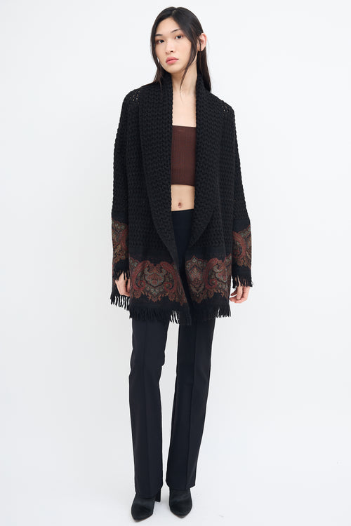 Etro Black Wool Knit 
Multi Paisley Cardigan