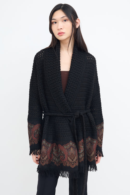 Etro Black Wool Knit 
Multi Paisley Cardigan